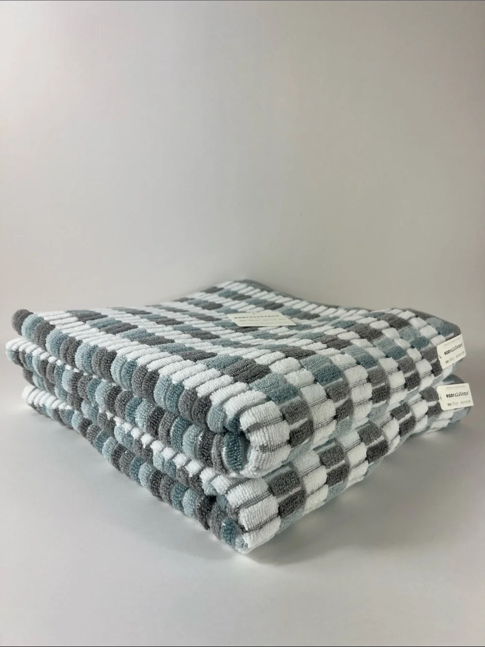 Ecoexistence Zero Twist Loops Bath Towel Set - Blue Gray White Stripe - 2 Pc NEW